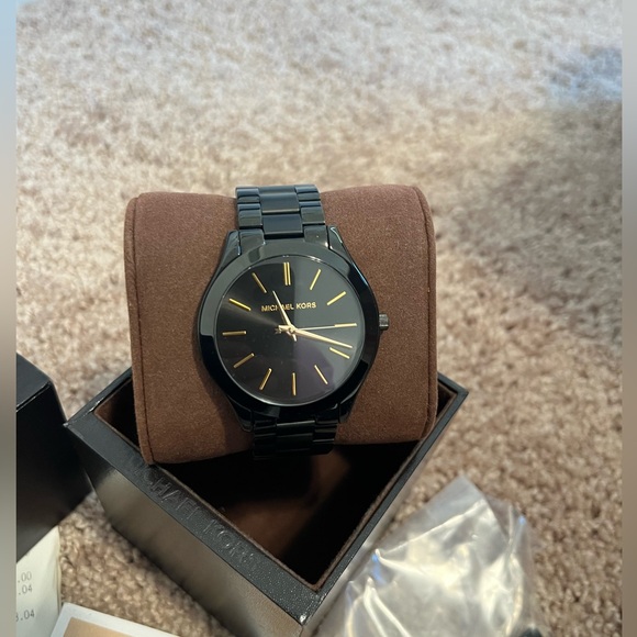 MK Unisex Slim Runway Black-Tone Stainless Steel Bracelet Watch 42mm